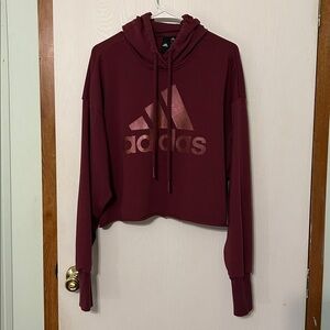 Adidas Holiday Graphic Cropped Hoodie in Victory Crimson Style #H56735 Size L